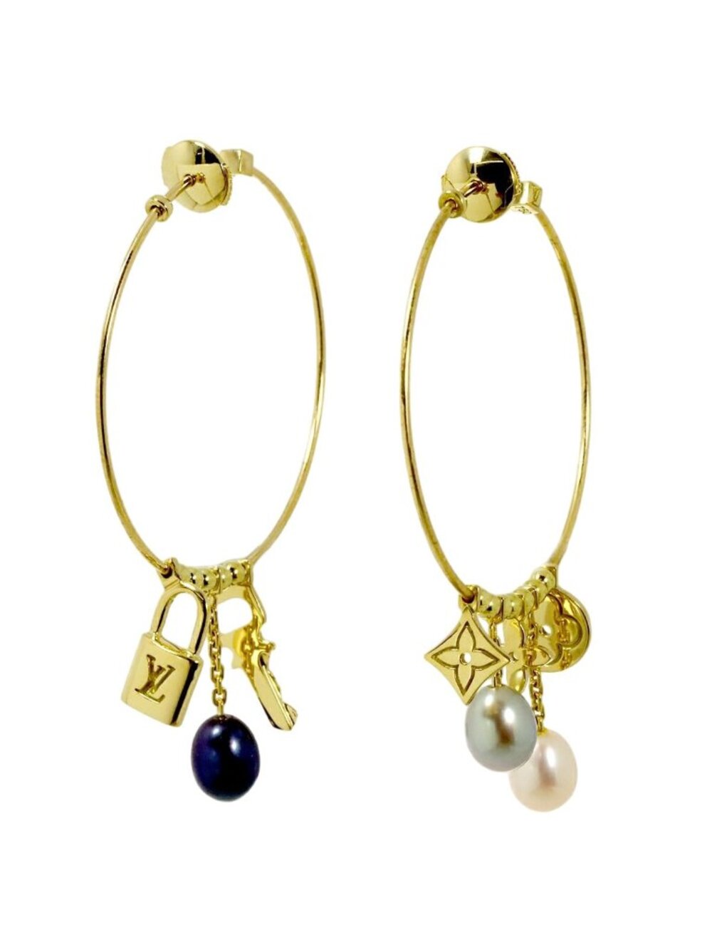 Louis Vuitton Creole Monogram Freshwater Pearl Earrings 18k Yellow Gold